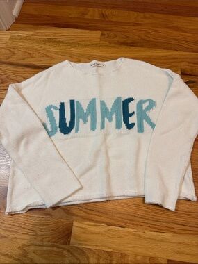 moon & madison White Sweater with Teal-to-Blue 'SUMMER' Graphic